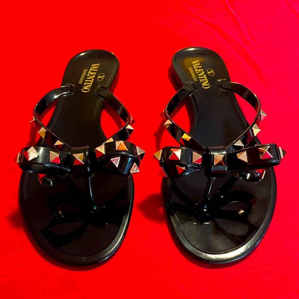 Brand New! Valentino black studded sandals, in original box with receipt.